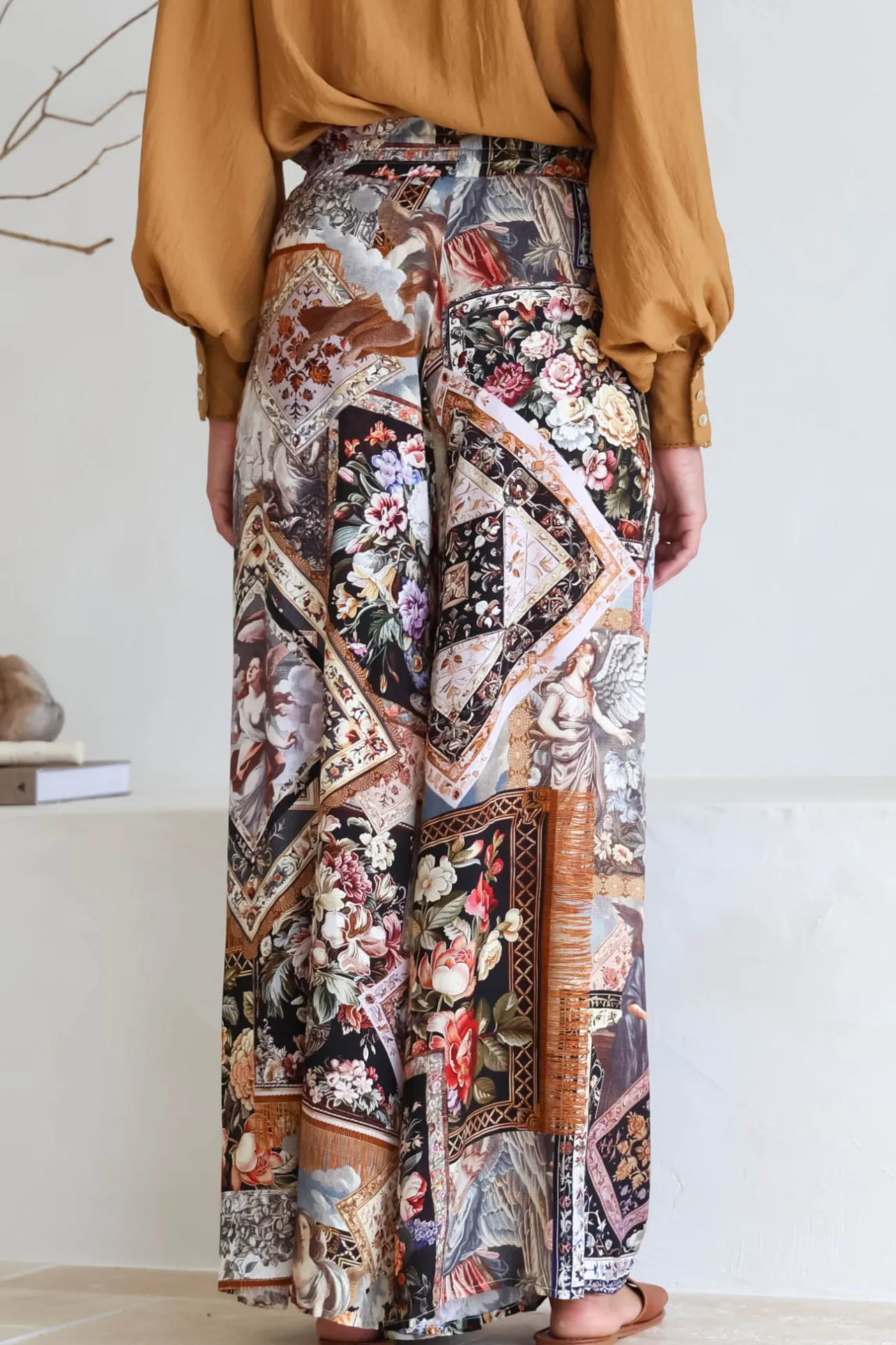 Charli Pants - Paper Bag High Waisted Wide Leg Pants in Elaine Print>Salty Crush Clearance