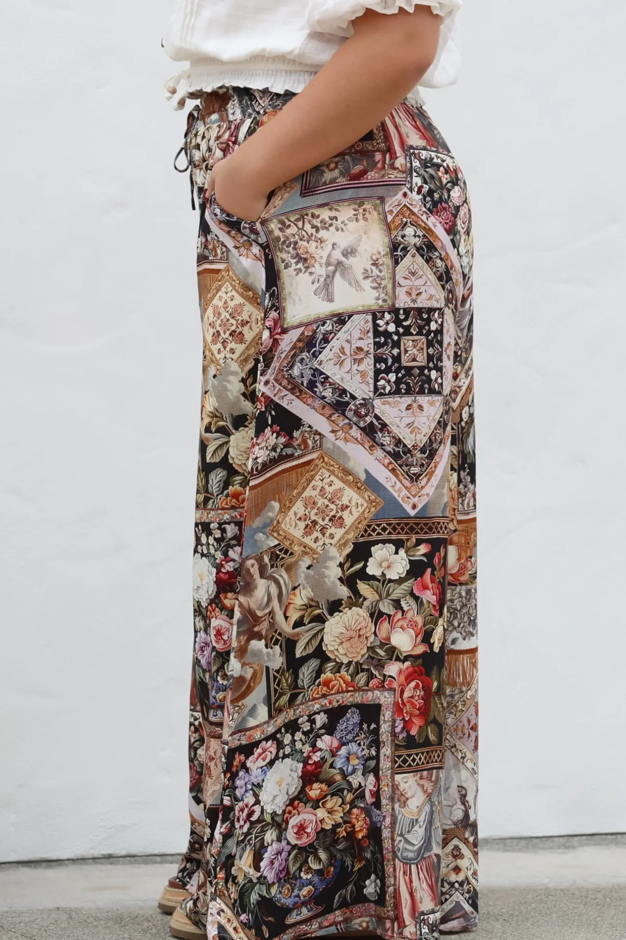 Charli Pants - Paper Bag High Waisted Wide Leg Pants in Elaine Print>Salty Crush Clearance