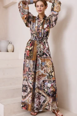 Charli Pants - Paper Bag High Waisted Wide Leg Pants in Elaine Print><noscript><img width=