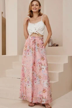 Charli Pants - Paper Bag High Waisted Wide Leg Pants in Ginnee Print>Salty Crush Sale
