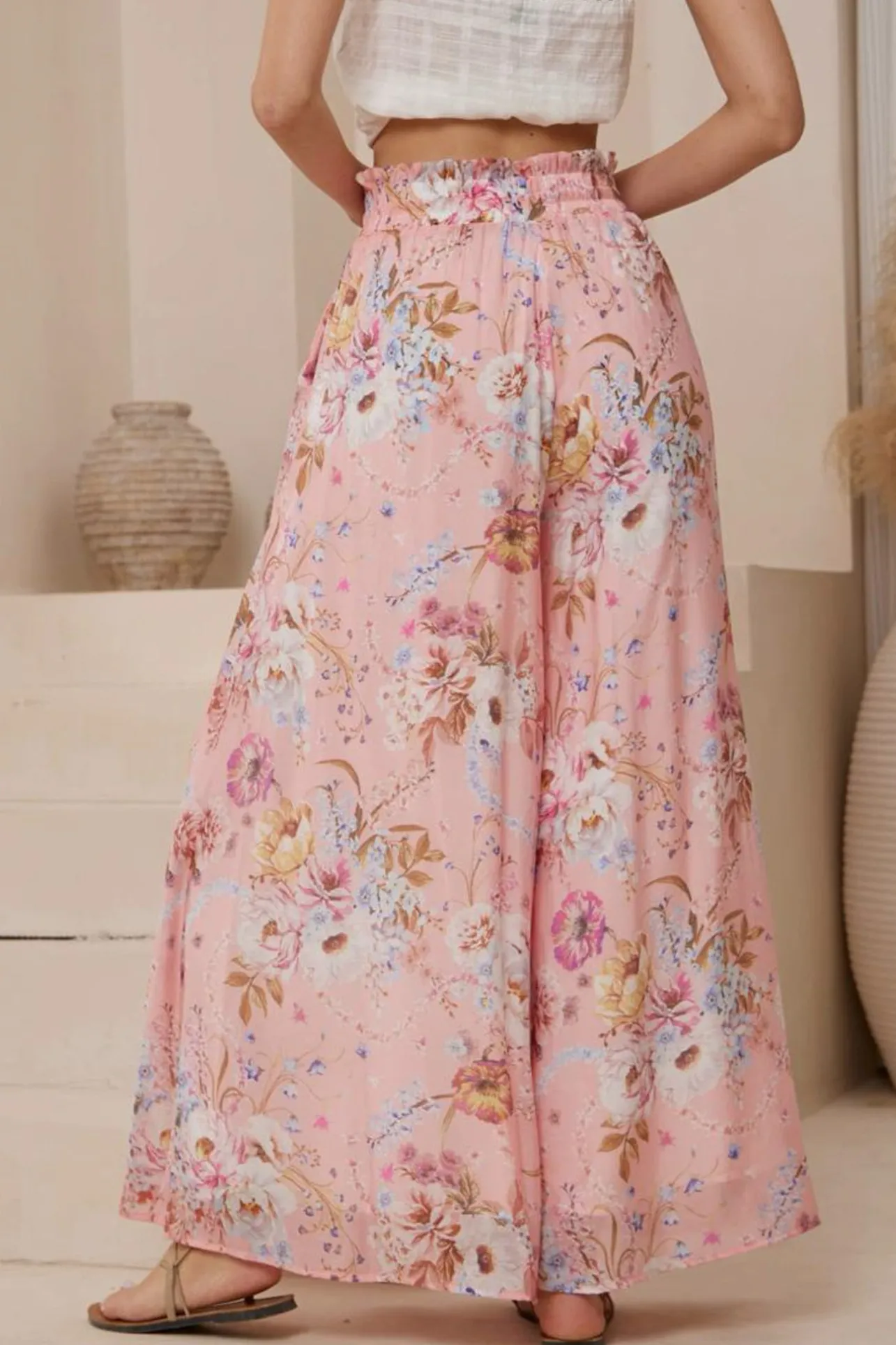 Charli Pants - Paper Bag High Waisted Wide Leg Pants in Ginnee Print>Salty Crush Sale