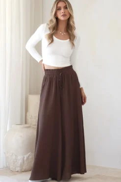 Charli Pants - Paper Bag High Waisted Wide Leg Pants in Brown><noscript><img width=