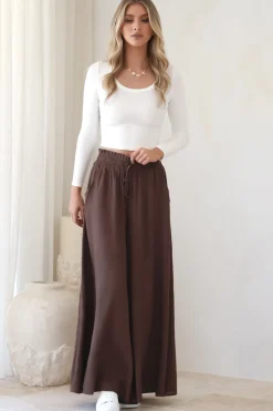 Charli Pants - Paper Bag High Waisted Wide Leg Pants in Brown><noscript><img width=