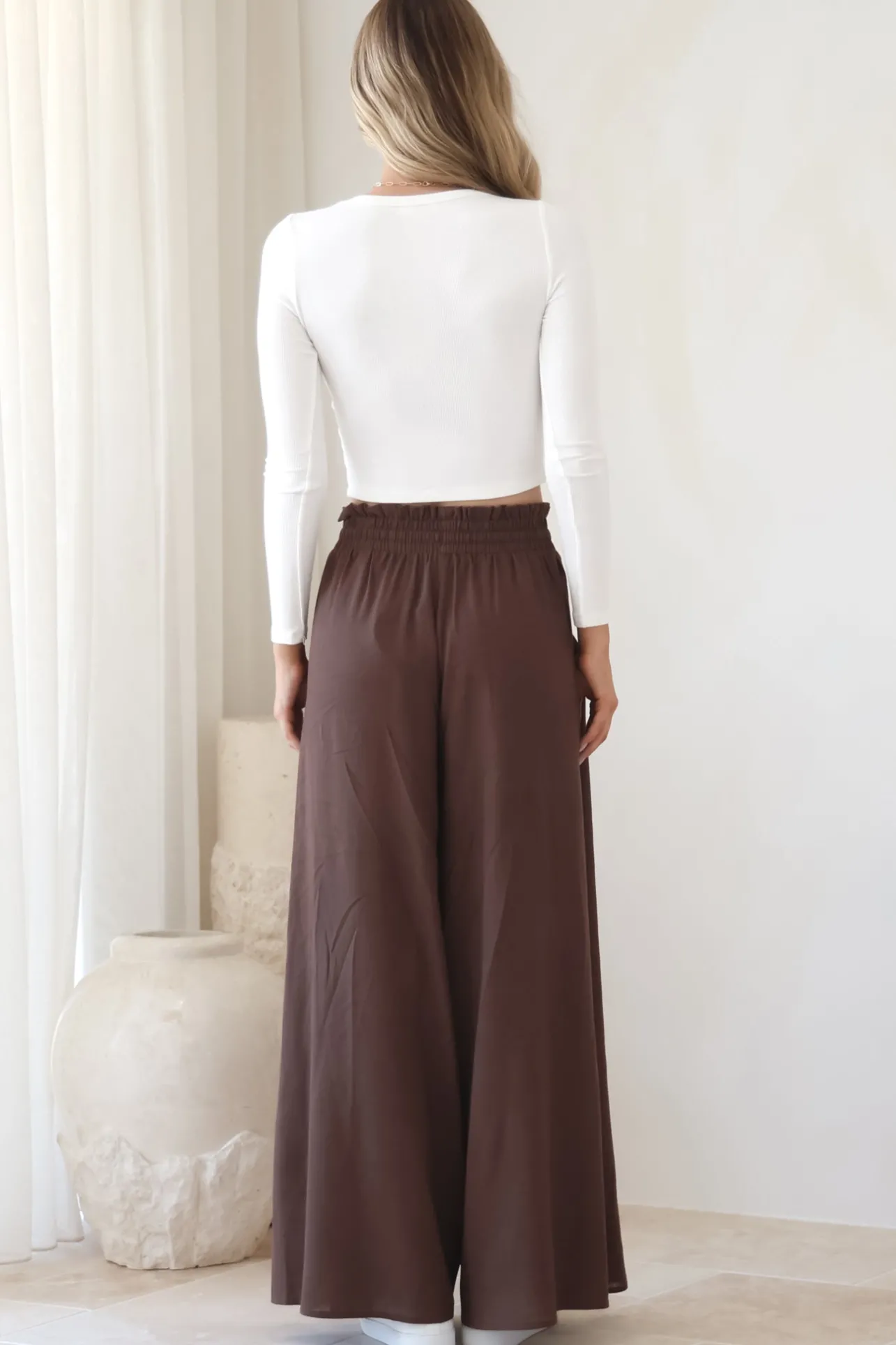 Charli Pants - Paper Bag High Waisted Wide Leg Pants in Brown>Salty Crush Discount