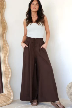 Charli Pants - Paper Bag High Waisted Wide Leg Pants in Brown><noscript><img width=