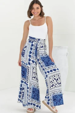 Charli Pants - Paper Bag High Waisted Wide Leg Pants in Halia Print>Salty Crush