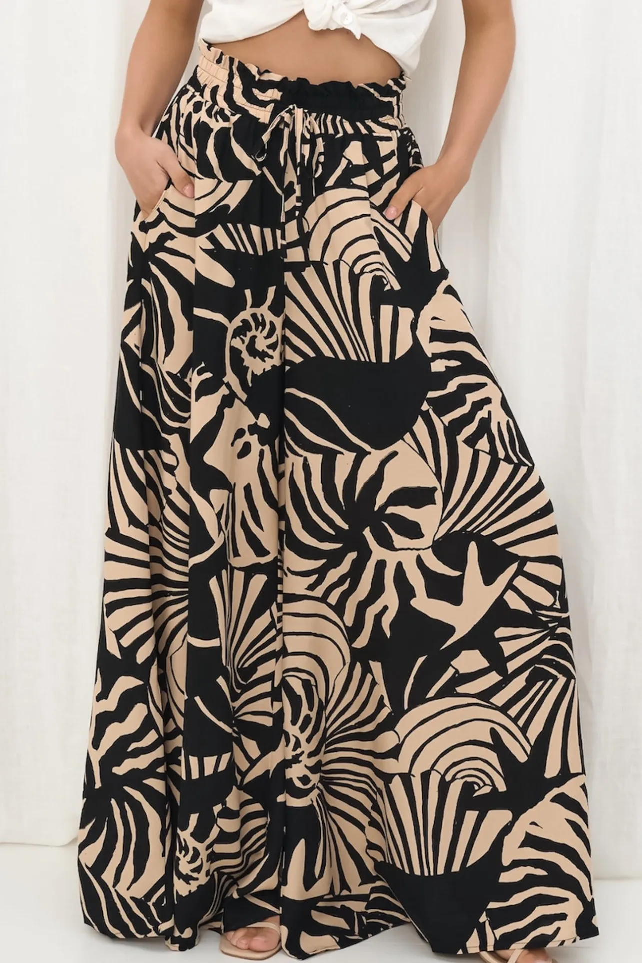Charli Pants - Paper Bag High Waisted Wide Leg Pants in Ellnora Print>Salty Crush Sale
