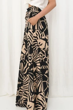 Charli Pants - Paper Bag High Waisted Wide Leg Pants in Ellnora Print><noscript><img width=