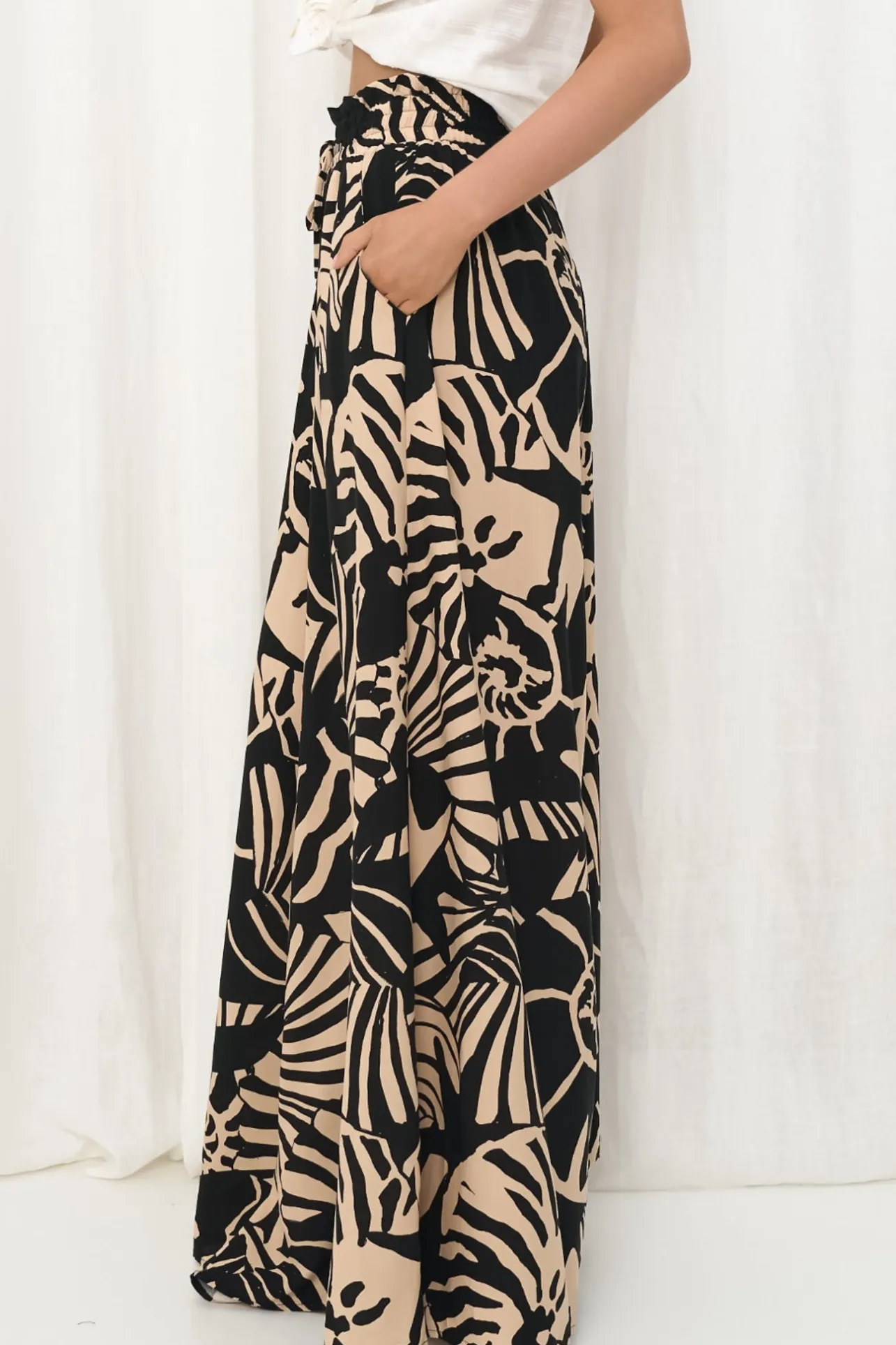 Charli Pants - Paper Bag High Waisted Wide Leg Pants in Ellnora Print>Salty Crush Sale