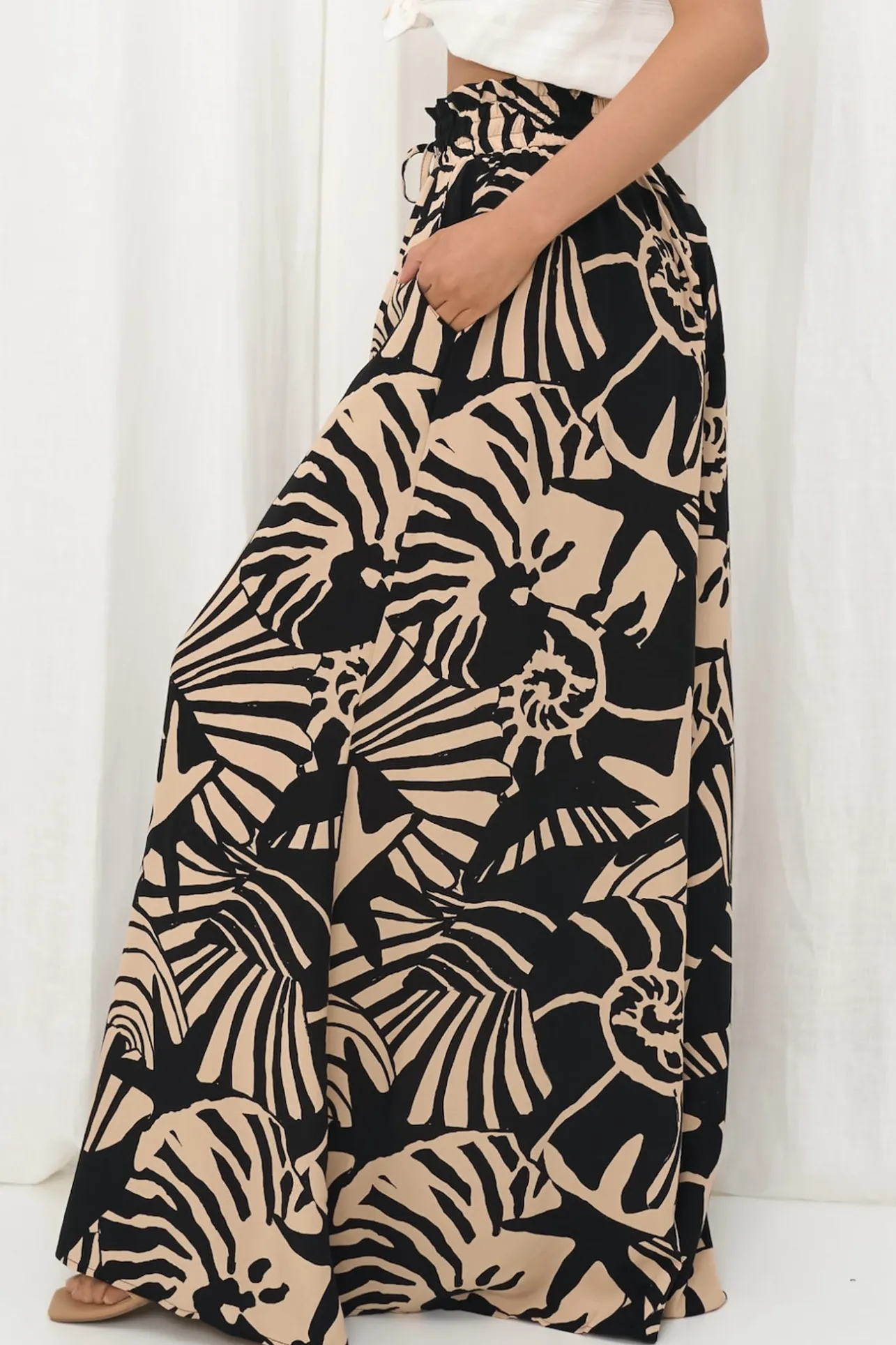 Charli Pants - Paper Bag High Waisted Wide Leg Pants in Ellnora Print>Salty Crush Sale