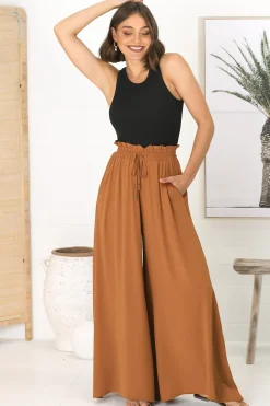 Charli Pants - Paper Bag High Waisted Wide Leg Pants in Rust>Salty Crush New