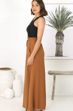 Charli Pants - Paper Bag High Waisted Wide Leg Pants in Rust><noscript><img width=