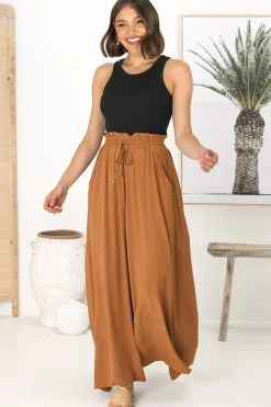 Charli Pants - Paper Bag High Waisted Wide Leg Pants in Rust><noscript><img width=
