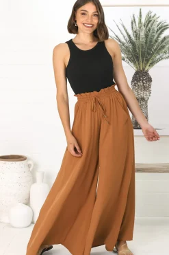 Charli Pants - Paper Bag High Waisted Wide Leg Pants in Rust><noscript><img width=
