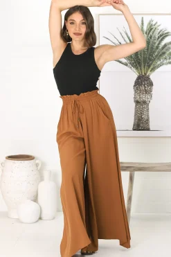 Charli Pants - Paper Bag High Waisted Wide Leg Pants in Rust><noscript><img width=