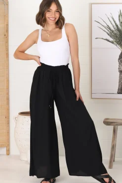 Charli Pants - Paper Bag High Waisted Wide Leg Pants in Black>Salty Crush Best