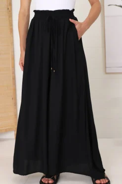 Charli Pants - Paper Bag High Waisted Wide Leg Pants in Black>Salty Crush Best