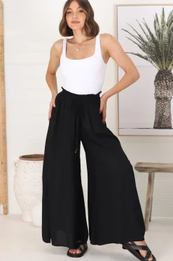 Charli Pants - Paper Bag High Waisted Wide Leg Pants in Black><noscript><img width=