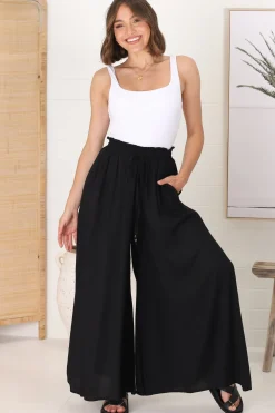 Charli Pants - Paper Bag High Waisted Wide Leg Pants in Black><noscript><img width=