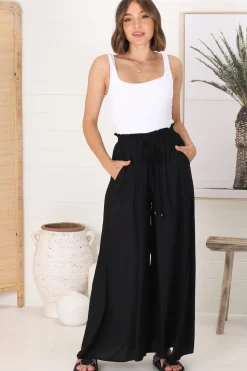 Charli Pants - Paper Bag High Waisted Wide Leg Pants in Black><noscript><img width=