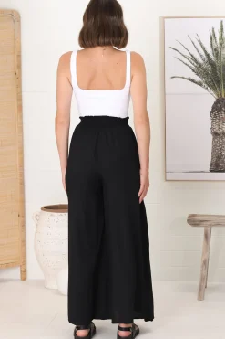 Charli Pants - Paper Bag High Waisted Wide Leg Pants in Black><noscript><img width=