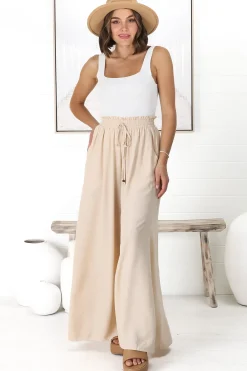 Charli Pants - Paper Bag High Waisted Wide Leg Pants in Sand><noscript><img width=