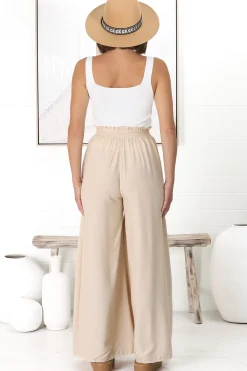 Charli Pants - Paper Bag High Waisted Wide Leg Pants in Sand><noscript><img width=
