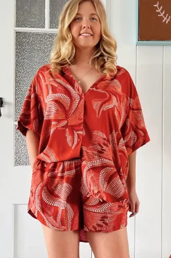 Charlie Shorts - Elasticated High Waist Short with Scoop Hem and Pockets in Hibiscus Print>Jaase New