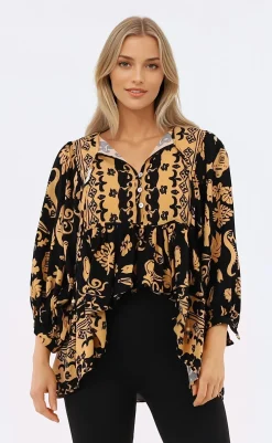 Chi Blouse - Balloon Sleeve Smock Blouse in Bronte Print><noscript><img width=