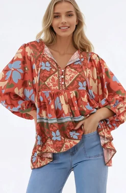Chi Blouse - Balloon Sleeve Smock Blouse in Aella Print><noscript><img width=