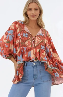 Chi Blouse - Balloon Sleeve Smock Blouse in Aella Print><noscript><img width=