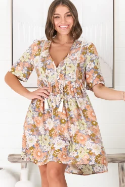Chia Mini Dress - Babydoll Dress in Floral Avianna Print>Salty Crush Discount