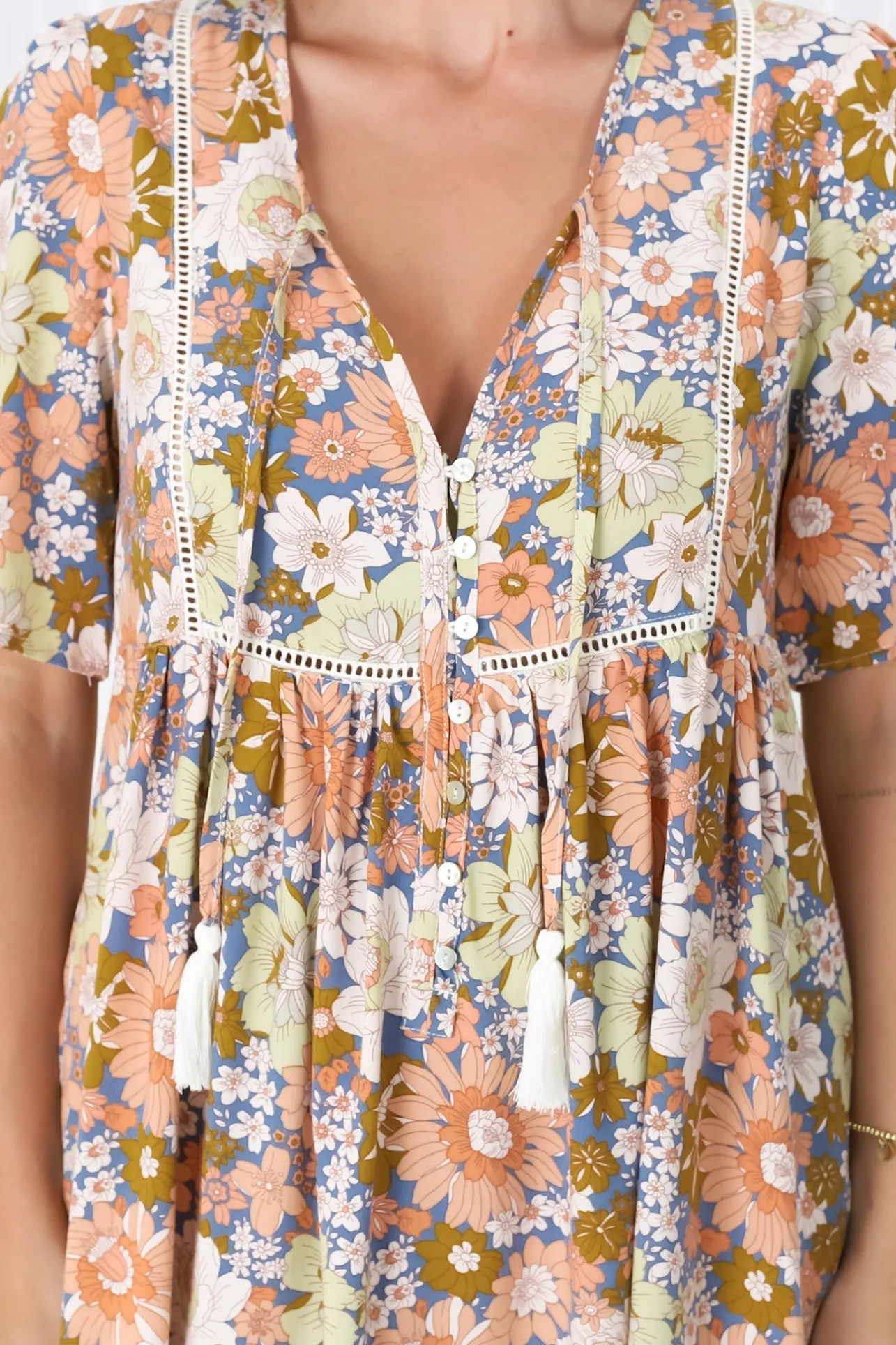 Chia Mini Dress - Babydoll Dress in Floral Avianna Print>Salty Crush Discount
