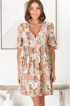 Chia Mini Dress - Babydoll Dress in Floral Avianna Print><noscript><img width=
