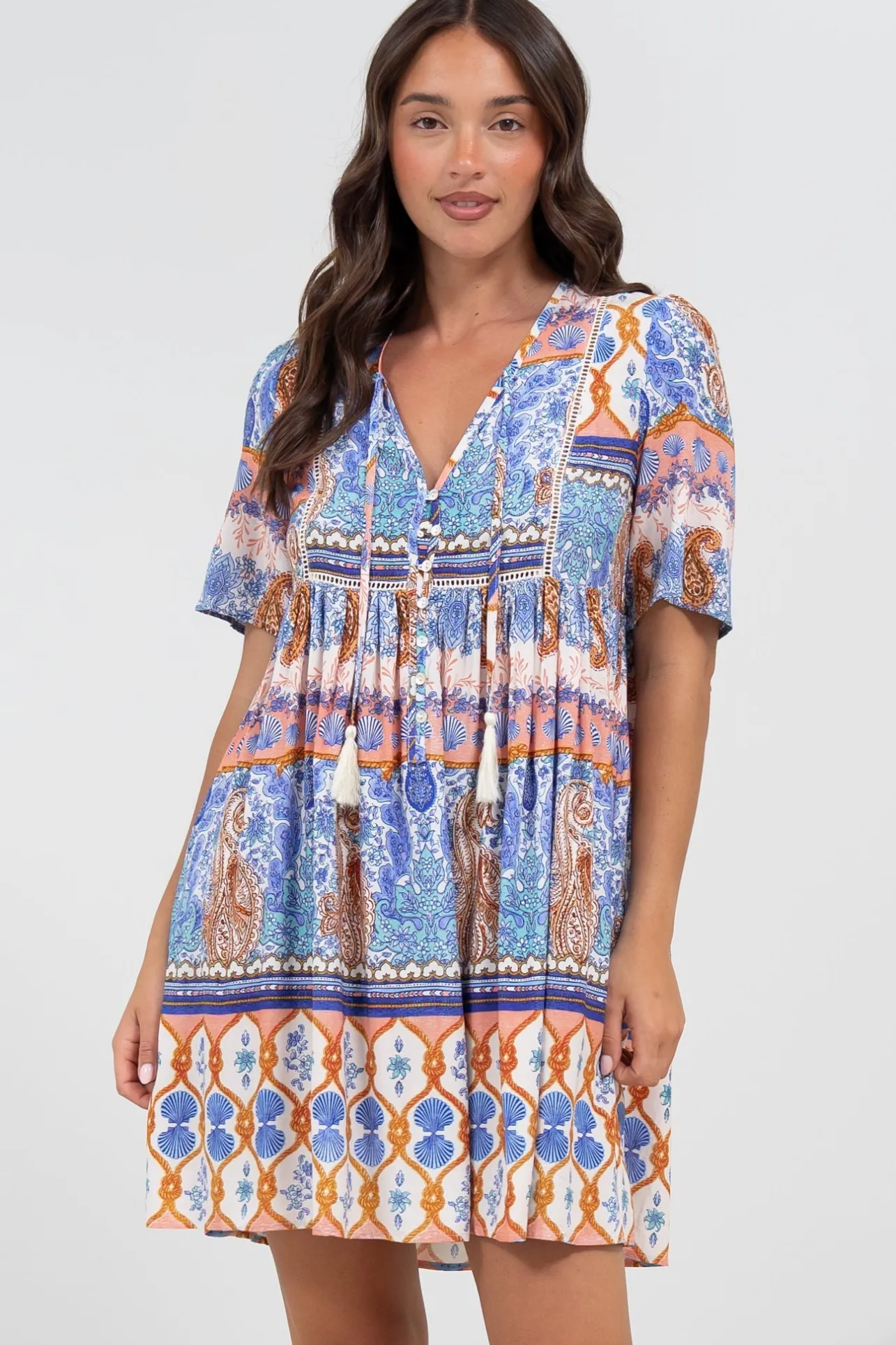 Chia Mini Dress - Babydoll Dress in Belly Print>Salty Crush Sale