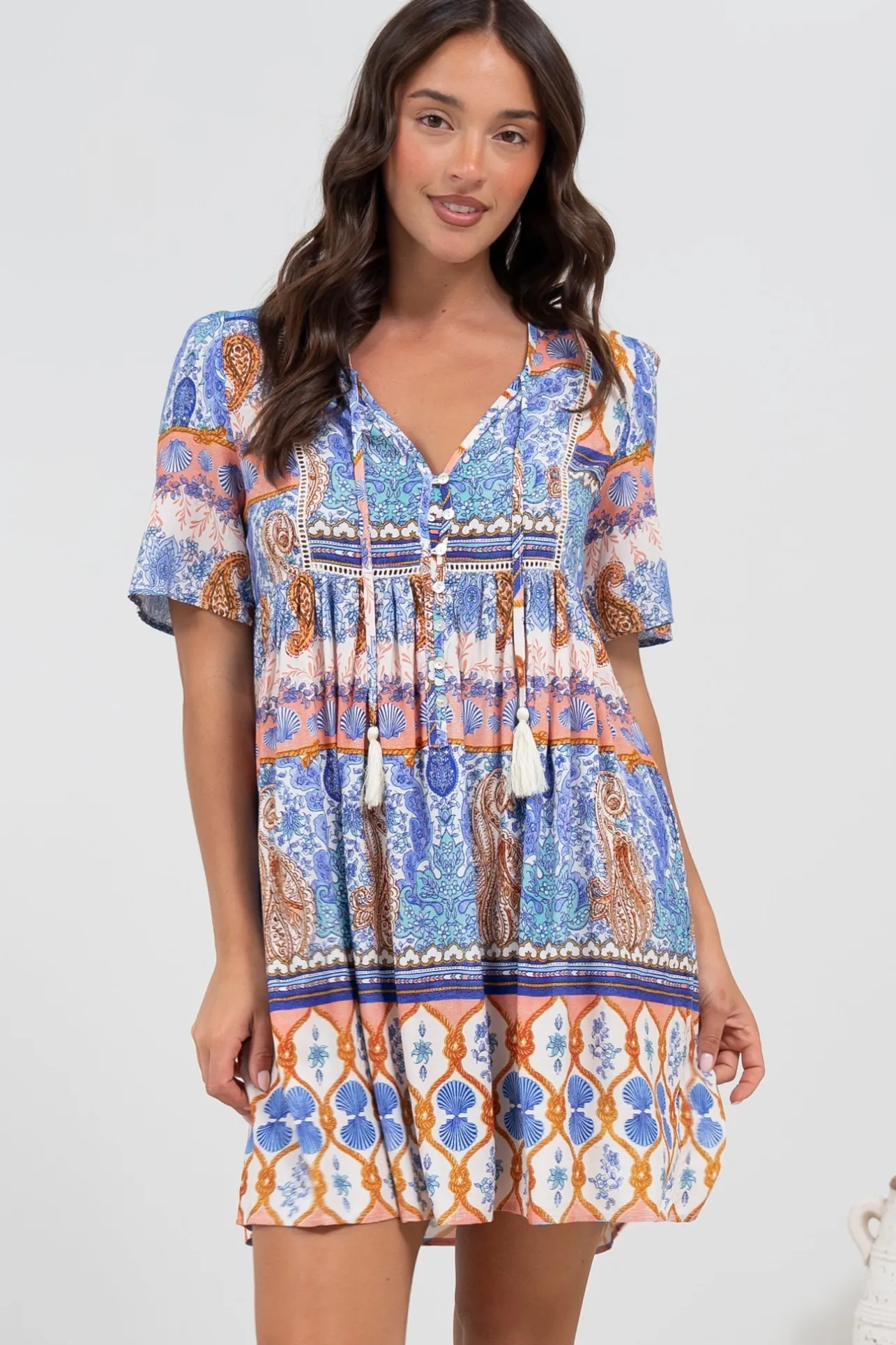 Chia Mini Dress - Babydoll Dress in Belly Print>Salty Crush Sale