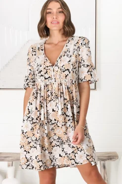 Chia Mini Dress - Babydoll Dress in Lyanna Print>Salty Crush Sale