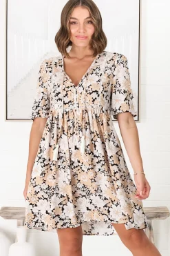 Chia Mini Dress - Babydoll Dress in Lyanna Print>Salty Crush Sale