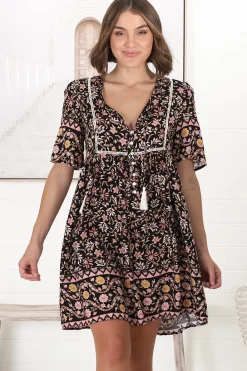 Chia Mini Dress - Babydoll Dress in Floral Amirah Print>Salty Crush New