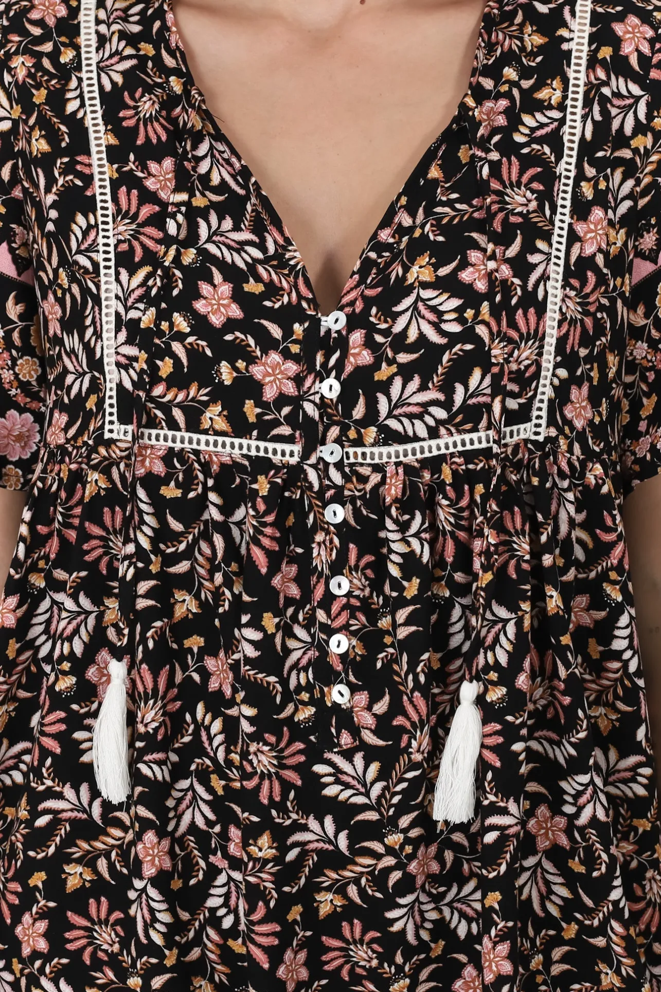 Chia Mini Dress - Babydoll Dress in Floral Amirah Print>Salty Crush New