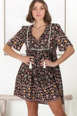 Chia Mini Dress - Babydoll Dress in Floral Amirah Print><noscript><img width=