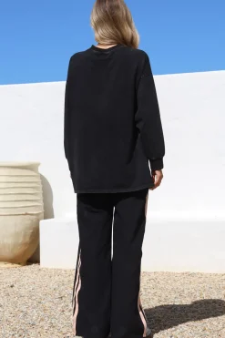 Chilli Lovers Set - Graphic Long Sleeve Top and Pants with Stripe Accent in Black><noscript><img width=