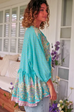 Chloe Top - Very Oversized Crochet Trim Neckline Smock Top in Atlantis Print><noscript><img width=