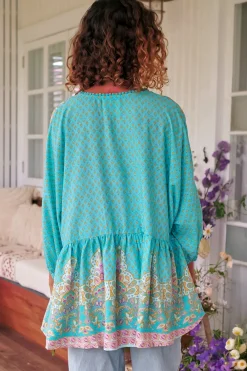Chloe Top - Very Oversized Crochet Trim Neckline Smock Top in Atlantis Print><noscript><img width=