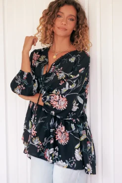 Chloe Top - Very Oversized Crochet Trim Neckline Smock Top in Under the Stars Print>Jaase Clearance