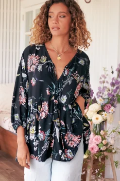 Chloe Top - Very Oversized Crochet Trim Neckline Smock Top in Under the Stars Print><noscript><img width=
