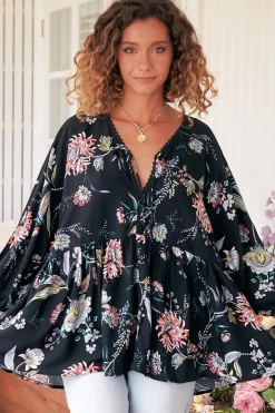 Chloe Top - Very Oversized Crochet Trim Neckline Smock Top in Under the Stars Print><noscript><img width=
