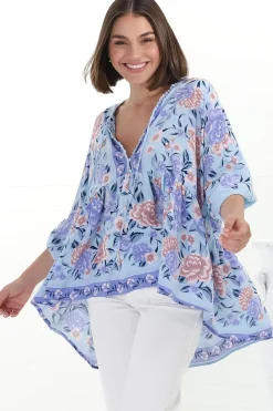 Chloe Top - Very Oversized Crochet Trim Neckline Smock Top in Heaven Print><noscript><img width=