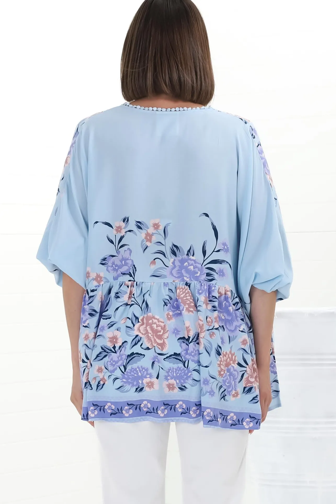Chloe Top - Very Oversized Crochet Trim Neckline Smock Top in Heaven Print>Jaase Discount