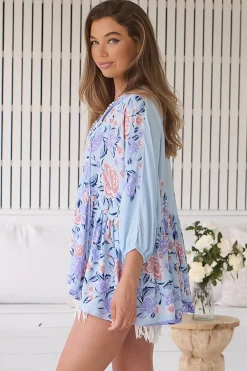 Chloe Top - Very Oversized Crochet Trim Neckline Smock Top in Heaven Print><noscript><img width=